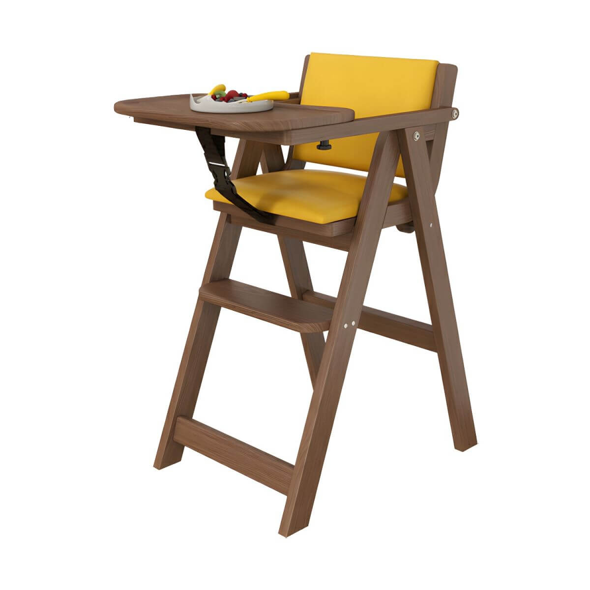 Wooden Kids Chair With PU Upholstery - Walnut/Blue