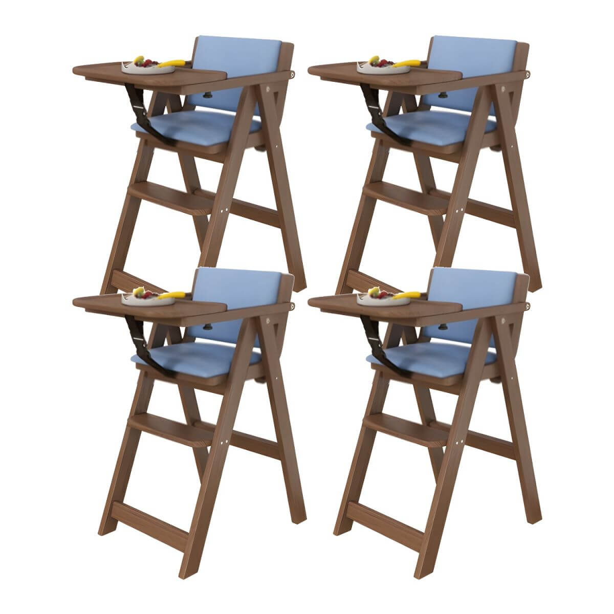 Wooden Kids Chair With PU Upholstery - Walnut/Blue