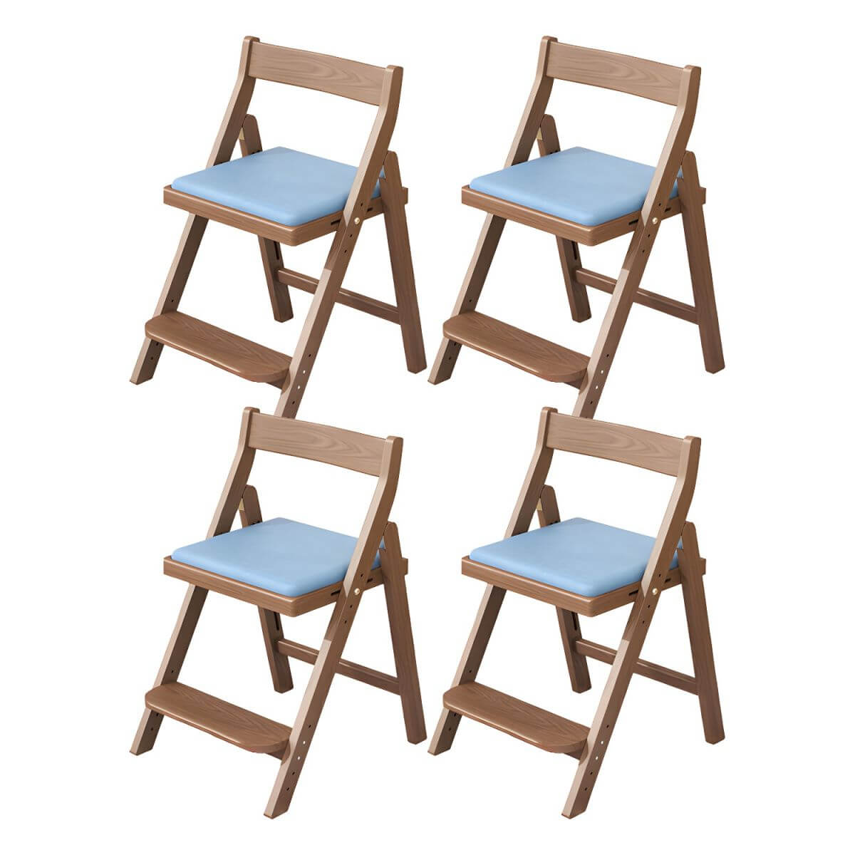 Wooden Kids Chair With PU Upholstery - Walnut/Blue