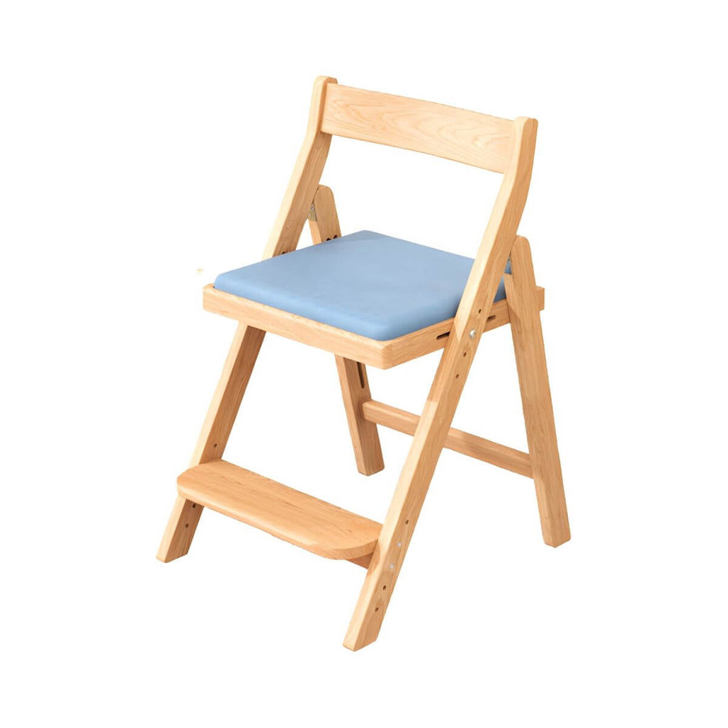 Wooden Kids Chair With PU Upholstery - Walnut/Blue