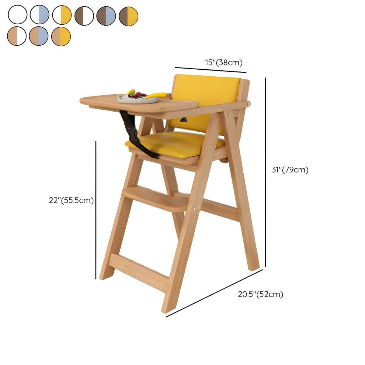 Wooden Kids Chair With PU Upholstery - Walnut/Blue Dimensions