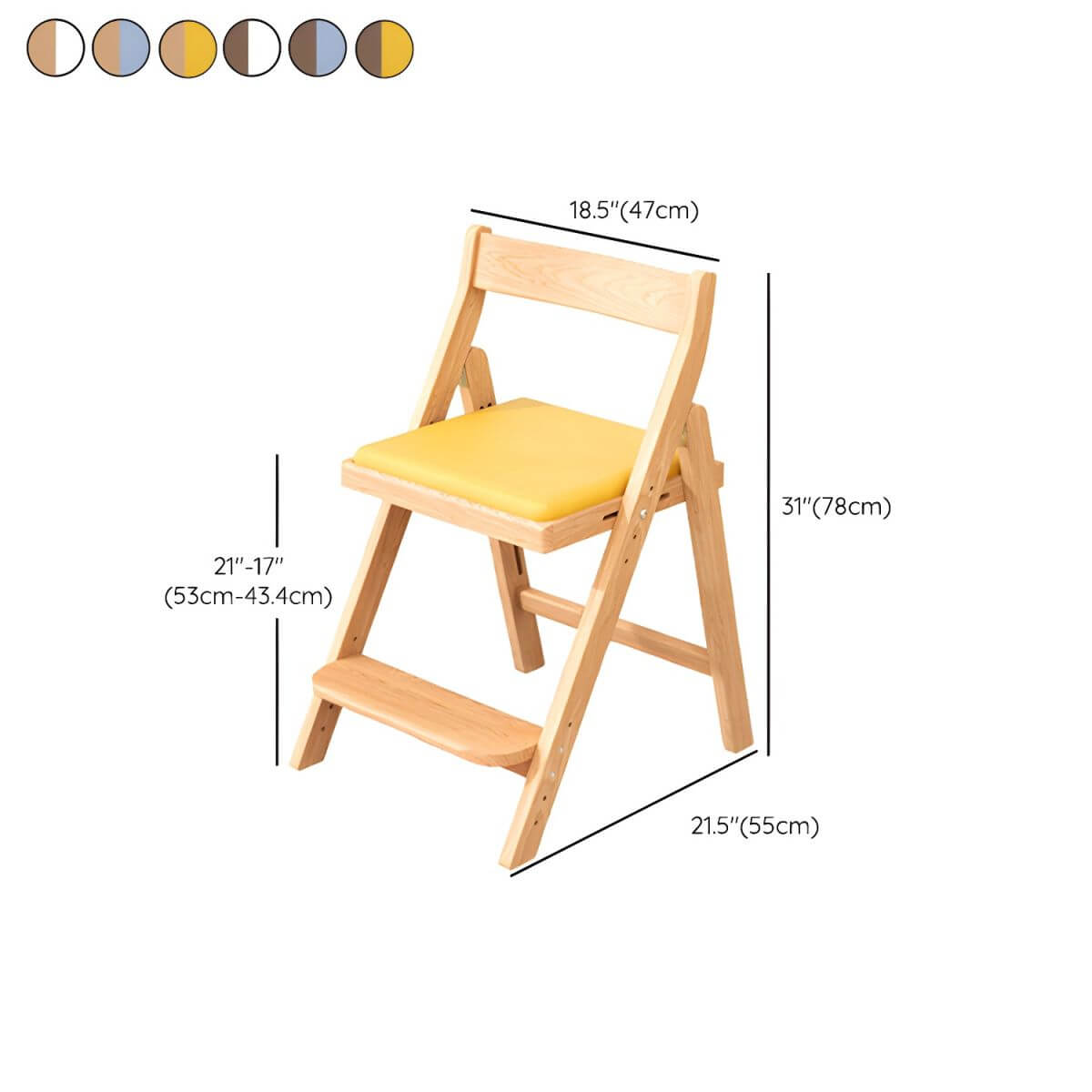 Wooden Kids Chair With PU Upholstery - Walnut/Blue Dimensions