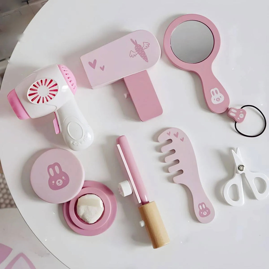 Wooden Kids Vanity Set with Mirror and Chair – Pink & White