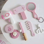 Wooden Kids Vanity Set with Mirror and Chair – Pink & White