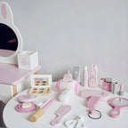 Wooden Kids Vanity Set with Mirror and Chair – Pink & White