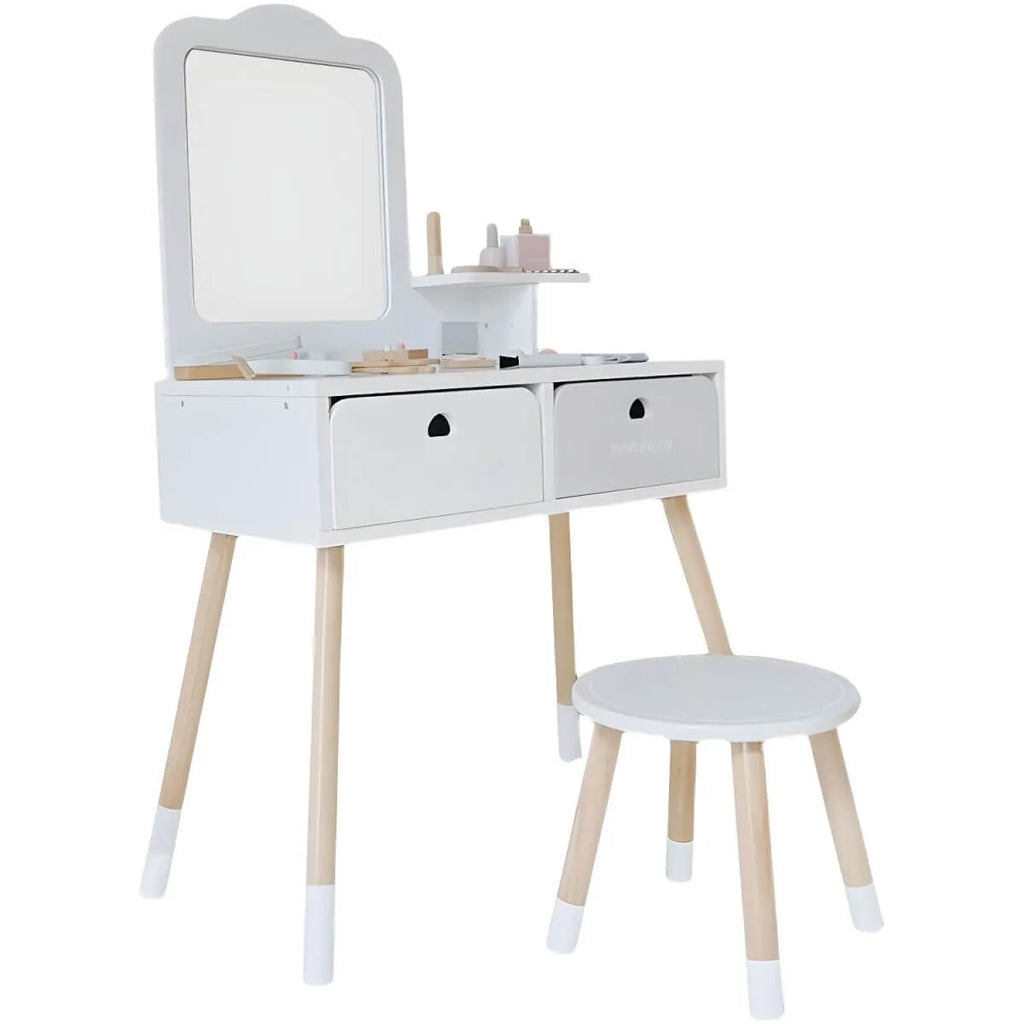 Wooden Kids Vanity Set with Mirror and Chair – Pink & White