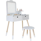 Wooden Kids Vanity Set with Mirror and Chair – Pink & White
