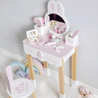 Wooden Kids Vanity Set with Mirror and Chair – Pink & White