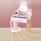 Wooden Kids Vanity Set with Mirror and Chair – Pink & White