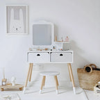 Wooden Kids Vanity Set with Mirror and Chair – Pink & White Main Product Image