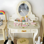 Wooden Kids Vanity Set with Mirror, Drawers & Chair in Pink, White or Yellow
