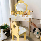 Wooden Kids Vanity Set with Mirror, Drawers & Chair in Pink, White or Yellow