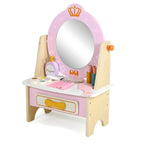 Wooden Kids Vanity Set with Mirror, Drawers & Chair in Pink, White or Yellow
