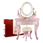 Wooden Kids Vanity Set with Mirror, Drawers & Chair in Pink, White or Yellow
