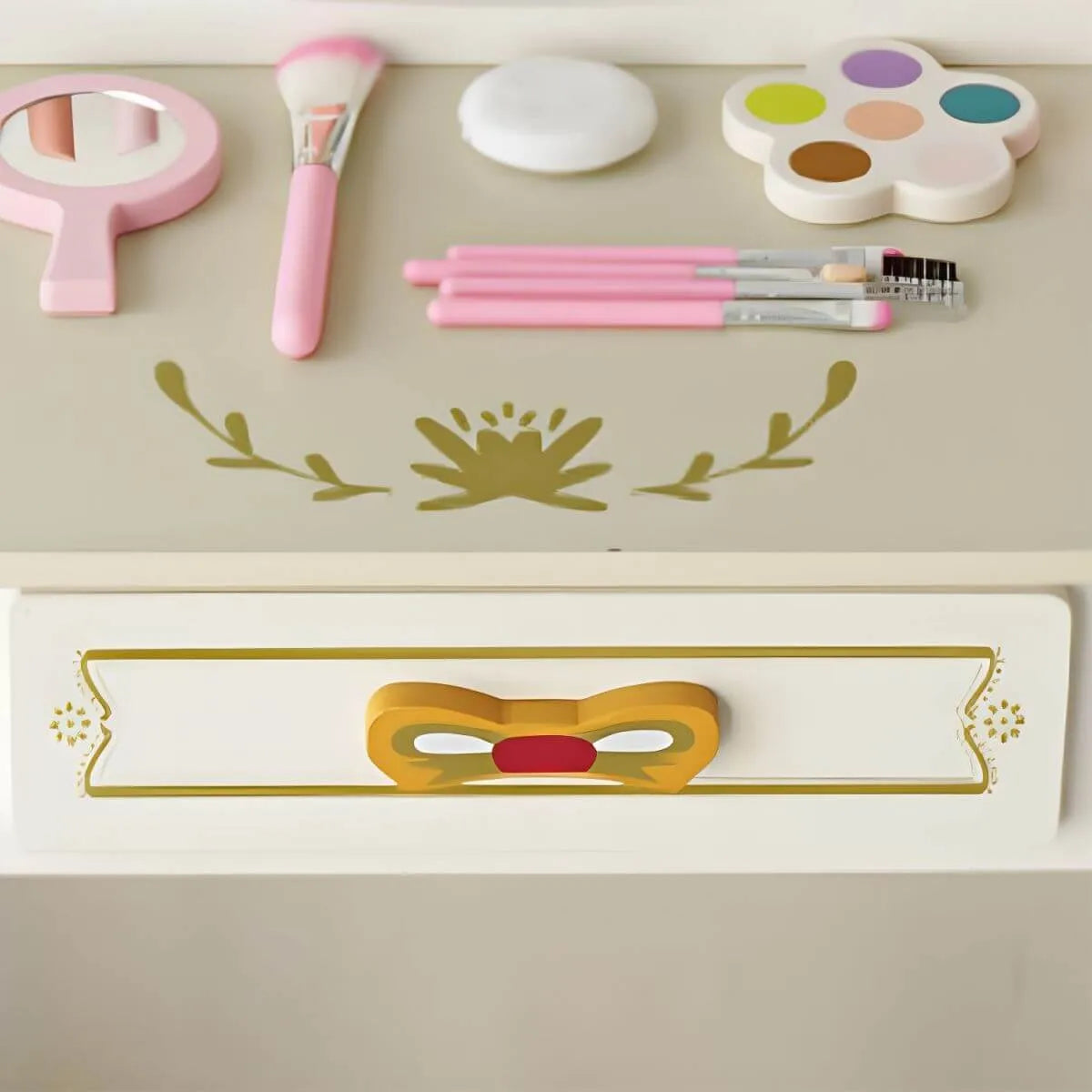 Wooden Kids Vanity Set with Mirror, Drawers & Chair in Pink, White or Yellow