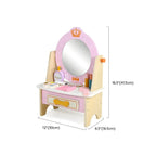 Wooden Kids Vanity Set with Mirror, Drawers & Chair in Pink, White or Yellow Dimensions