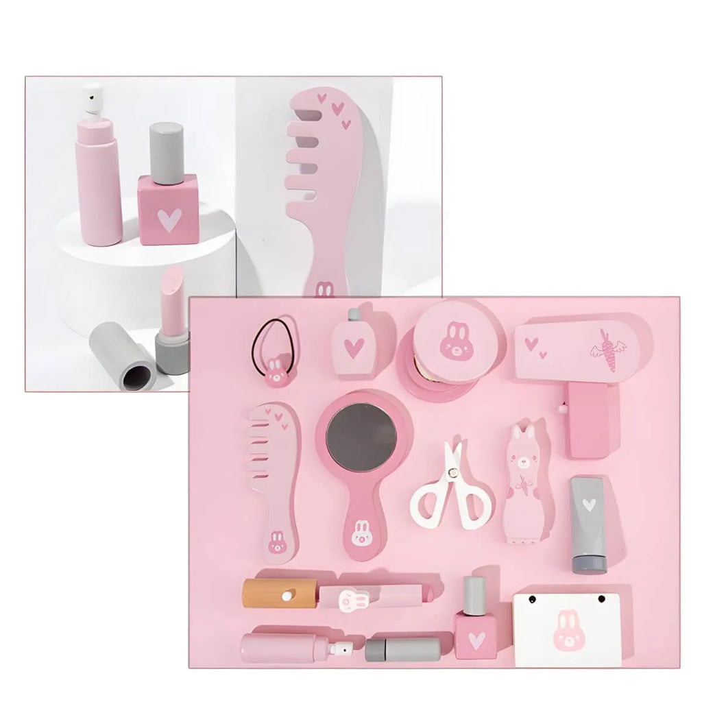 Wooden Kids Vanity Set with Mirror, Drawers & Chair – Pink & White