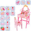 Wooden Kids Vanity Set with Mirror, Drawers & Chair – Pink & White