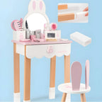 Wooden Kids Vanity Set with Mirror, Drawers & Chair – Pink & White