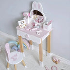 Wooden Kids Vanity Set with Mirror, Drawers & Chair – Pink & White