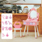 Wooden Kids Vanity Set with Mirror, Drawers & Chair – Pink & White
