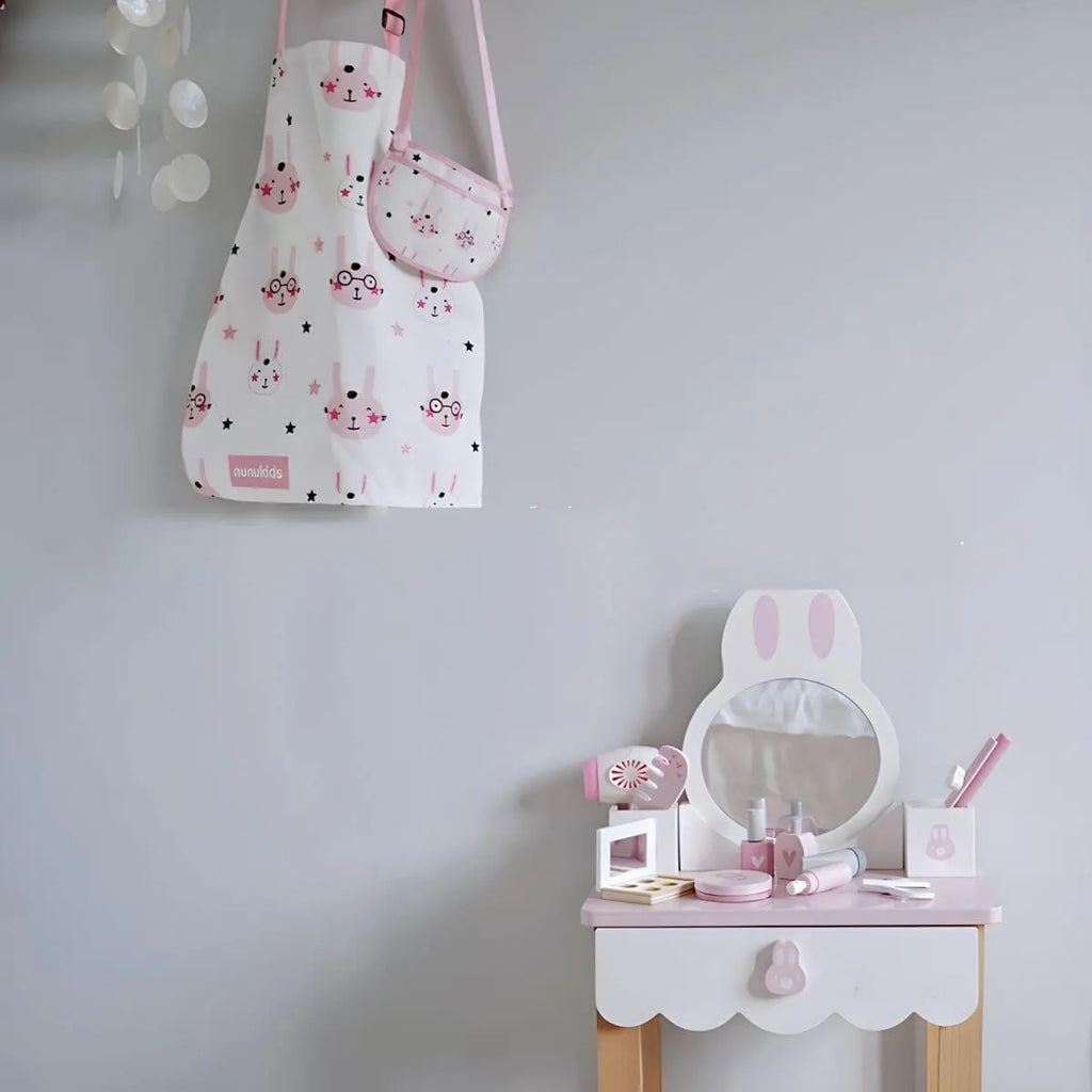 Wooden Kids Vanity Set with Mirror, Drawers & Chair – Pink & White