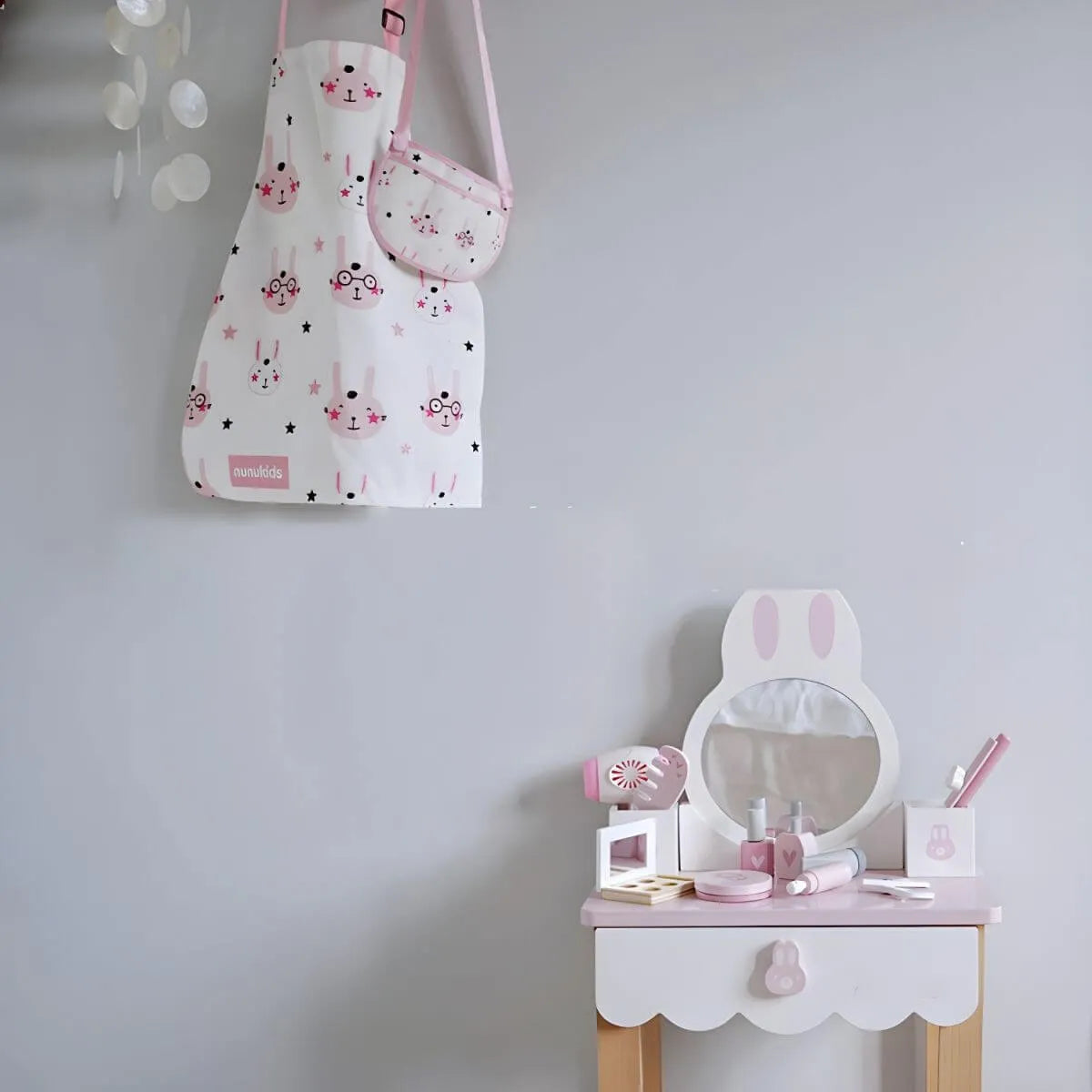 Wooden Kids Vanity Set with Mirror, Drawers & Chair – Pink & White