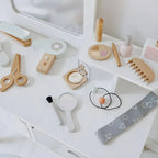 Wooden Kids Vanity Set with Mirror, Drawers & Chair – Pink & White