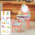 Wooden Kids Vanity Set with Mirror, Drawers & Chair – Pink & White