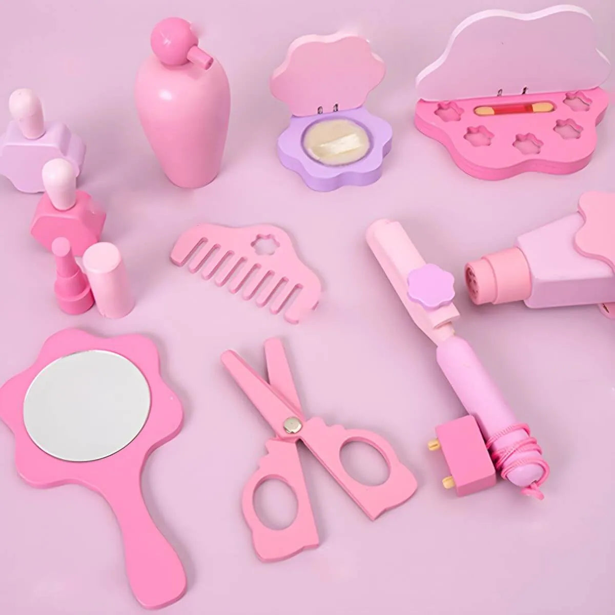 Wooden Kids Vanity Set with Mirror, Drawers & Chair – Pink & White