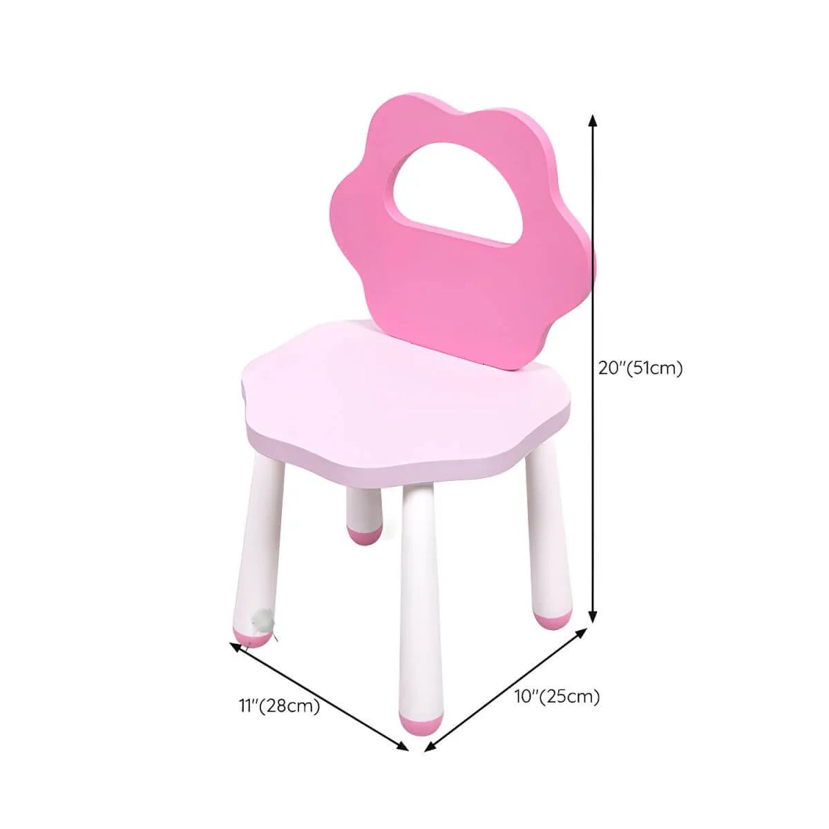 Wooden Kids Vanity Set with Mirror, Drawers & Chair – Pink & White Dimensions