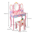 Wooden Kids Vanity Set with Mirror, Drawers & Chair – Pink & White Dimensions