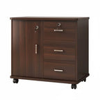 Woodgrain Locking Filing Cabinet With Door, Drawers And Casters