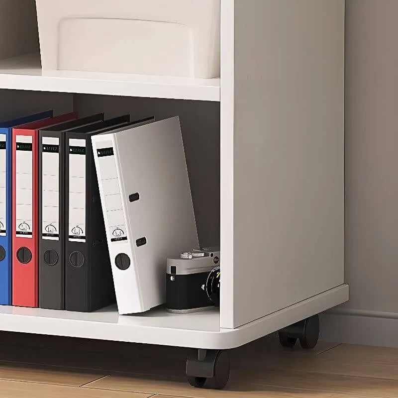 Woodgrain Locking Filing Cabinet With Door, Drawers And Casters