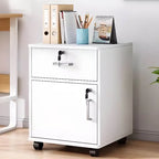 Woodgrain Locking Filing Cabinet With Door, Drawers And Casters