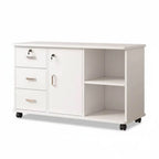 Woodgrain Locking Filing Cabinet With Door, Drawers And Casters
