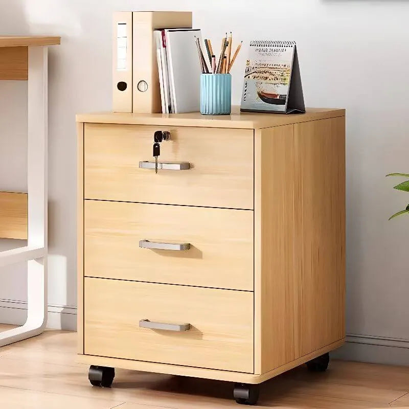 Woodgrain Locking Filing Cabinet With Door, Drawers And Casters