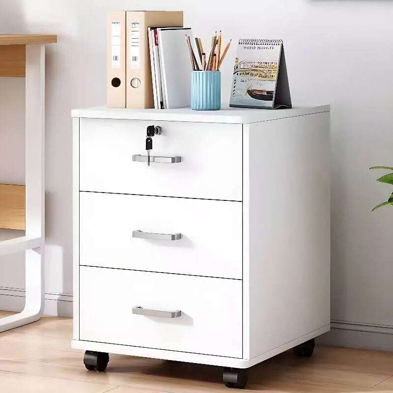 Woodgrain Locking Filing Cabinet With Door, Drawers And Casters