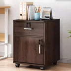 Woodgrain Locking Filing Cabinet With Door, Drawers And Casters