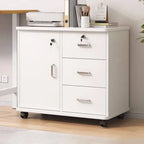 Woodgrain Locking Filing Cabinet With Door, Drawers And Casters