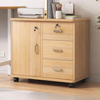 Woodgrain Locking Filing Cabinet With Door, Drawers And Casters