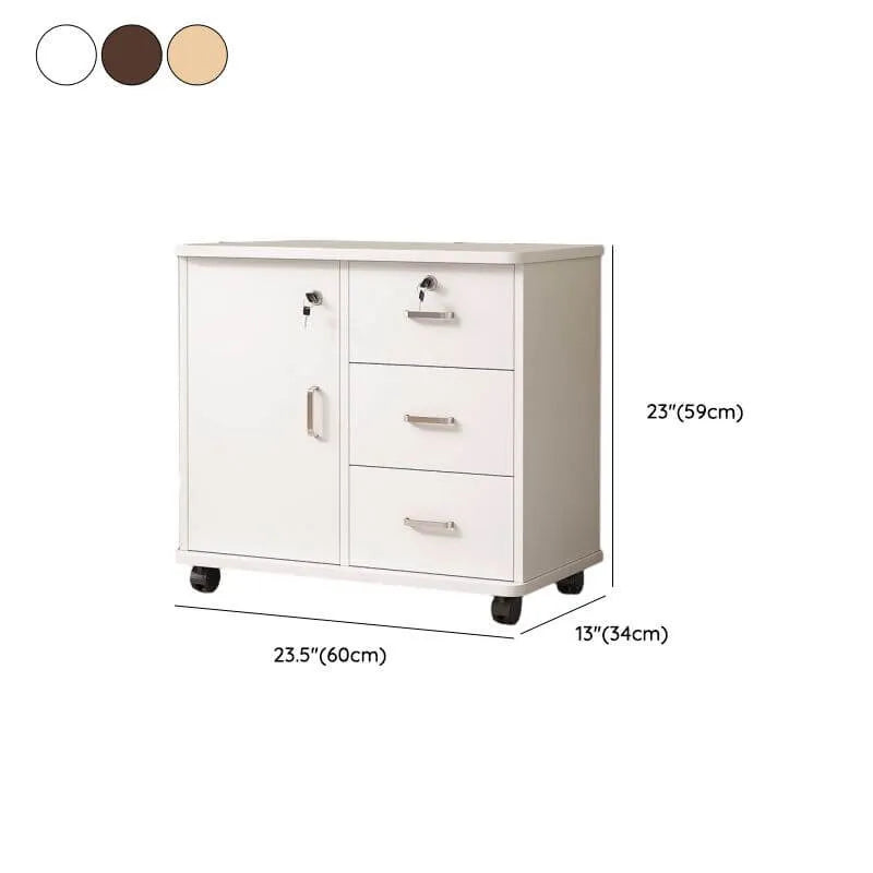 Woodgrain Locking Filing Cabinet With Door, Drawers And Casters Dimensions