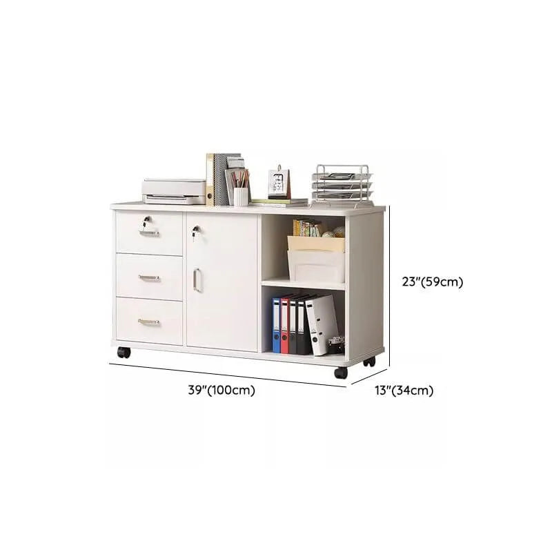 Woodgrain Locking Filing Cabinet With Door, Drawers And Casters Dimensions
