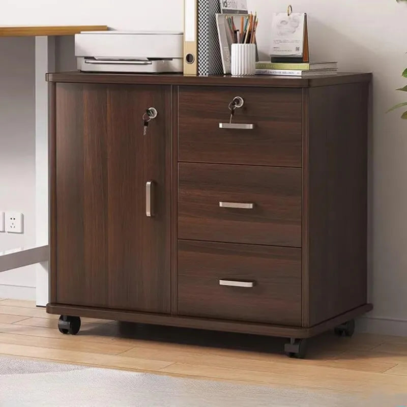 Woodgrain Locking Filing Cabinet With Door, Drawers And Casters Main Product Image Main image