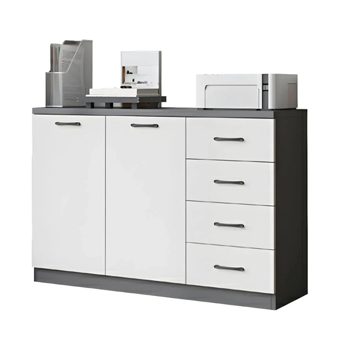 Woodgrain Storage Credenza Filing Cabinet With Drawers And Side Shelves
