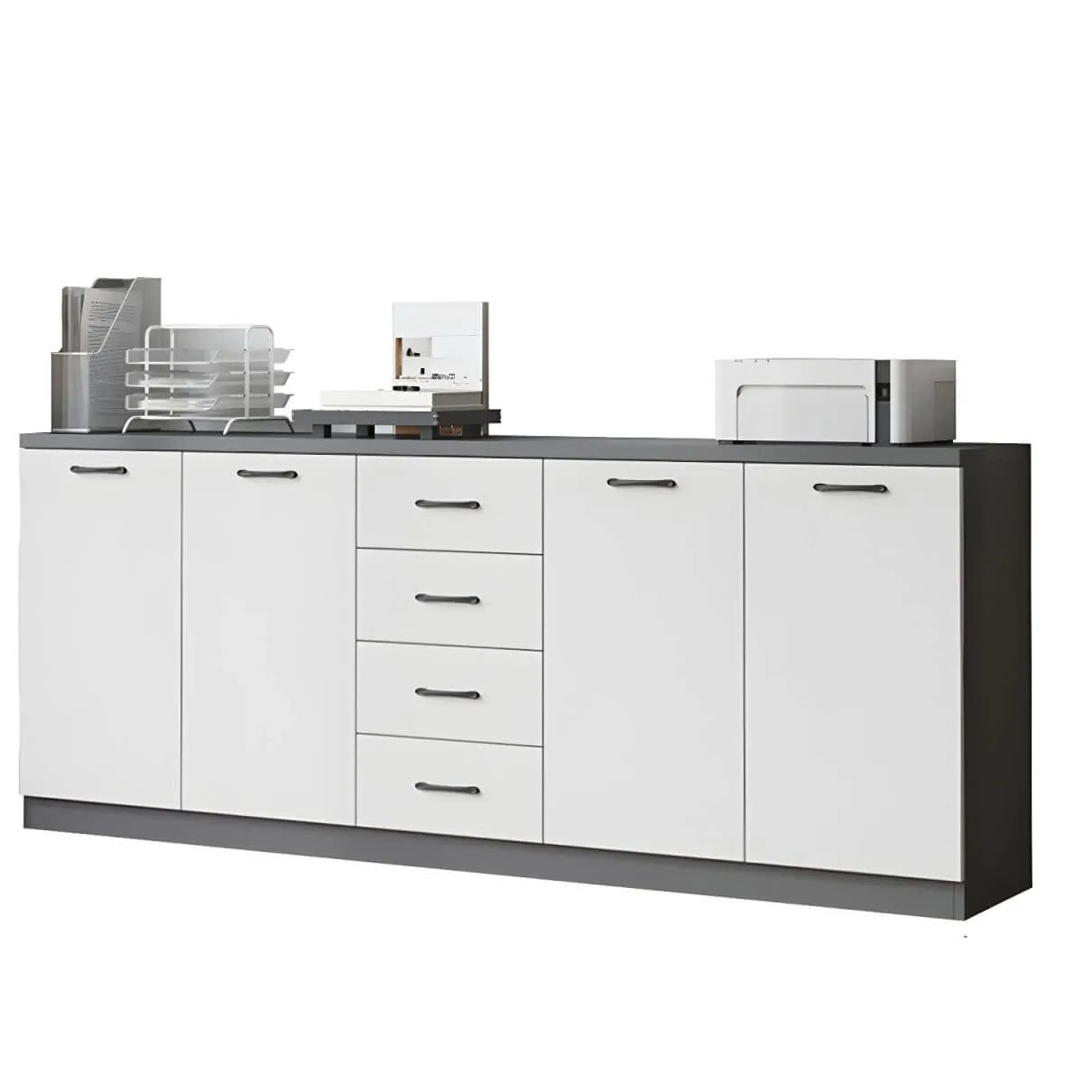 Woodgrain Storage Credenza Filing Cabinet With Drawers And Side Shelves