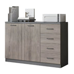 Woodgrain Storage Credenza Filing Cabinet With Drawers And Side Shelves