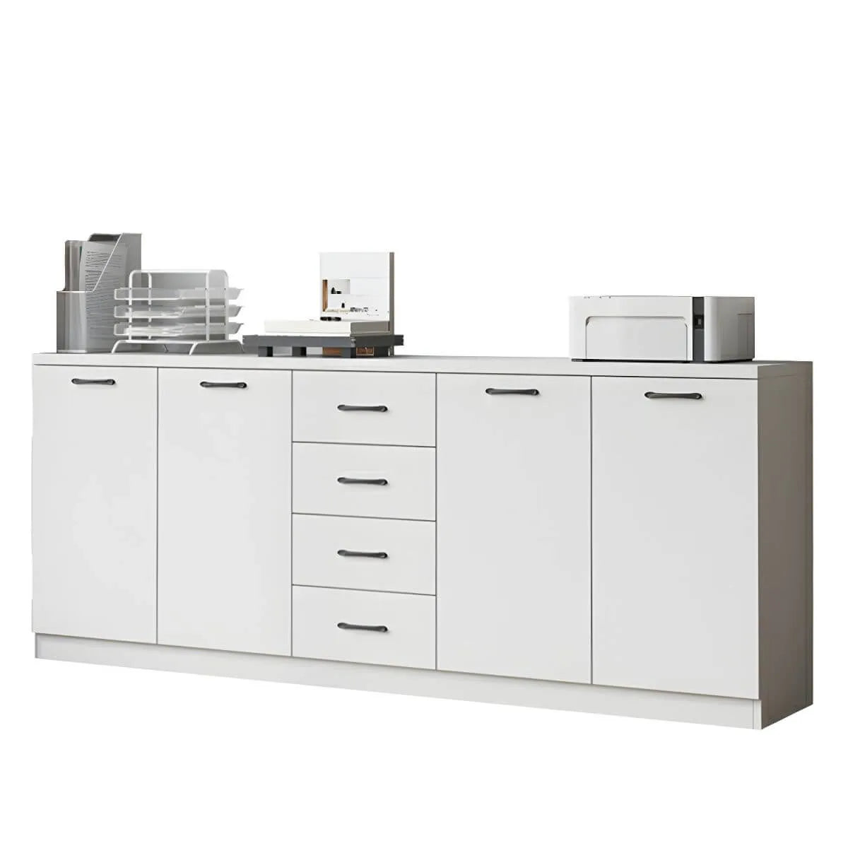Woodgrain Storage Credenza Filing Cabinet With Drawers And Side Shelves