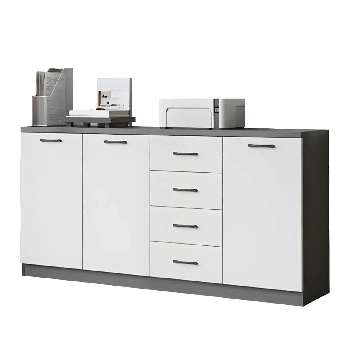 Woodgrain Storage Credenza Filing Cabinet With Drawers And Side Shelves