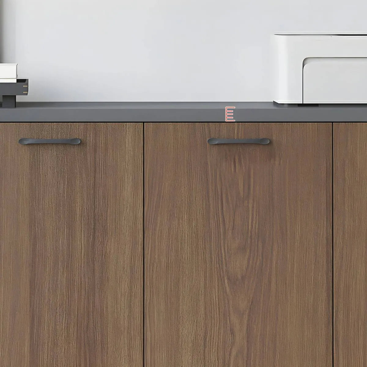Woodgrain Storage Credenza Filing Cabinet With Drawers And Side Shelves